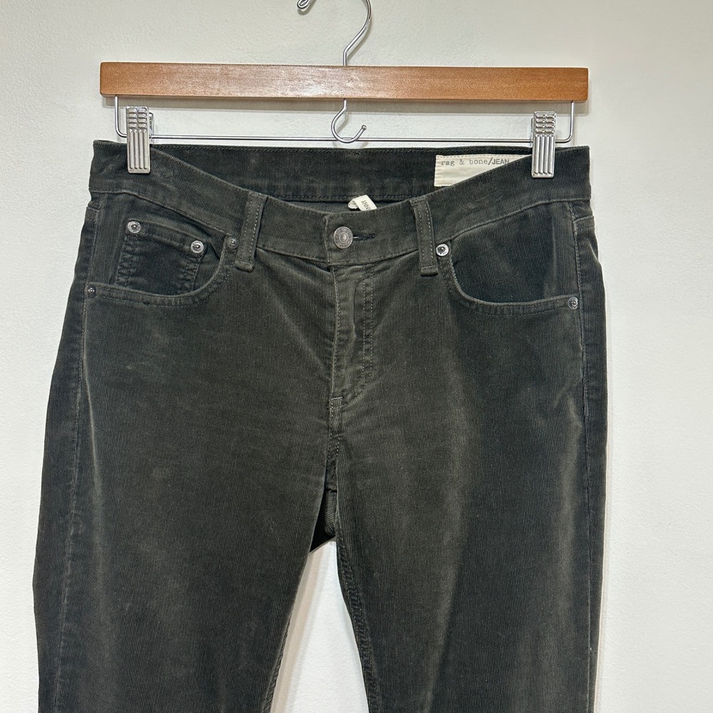 Rag & Bone Corduroy Skinny Pants Womens 27x29 Dark Olive Low Rise Hipster Indie - Picture 2 of 10